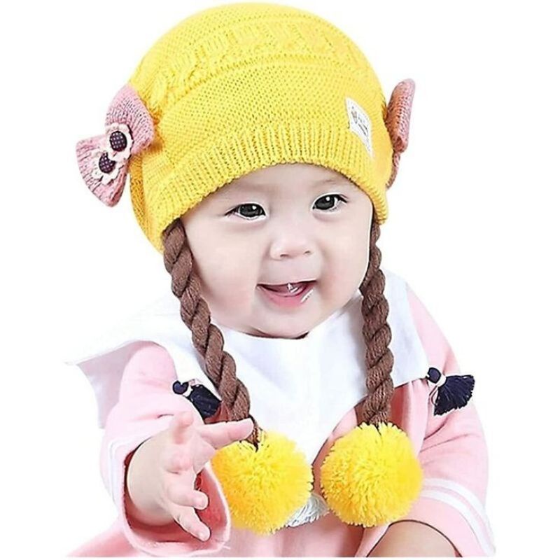 Topi Anak Perempuan Rambut Kepang / Topi Bayi Kupluk Baby Hat Wig Impor / Topi Bayi Kupluk Imut Lucu