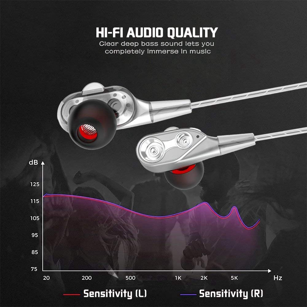 Earphone In-Ear Stereo 3.5mm High Bass Dual Drive dengan Mikrofon untuk Komputer