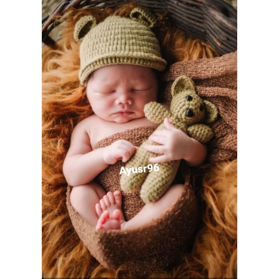 Rajut set kupluk dan topi/boneka mahkota bayi untuk properti foto baby newborn