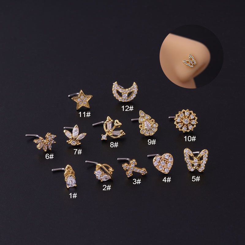1pc Anting Tindik Hidung Bentuk Kupukupuhati Bahan Stainless Steel Ukuran 20Gauge