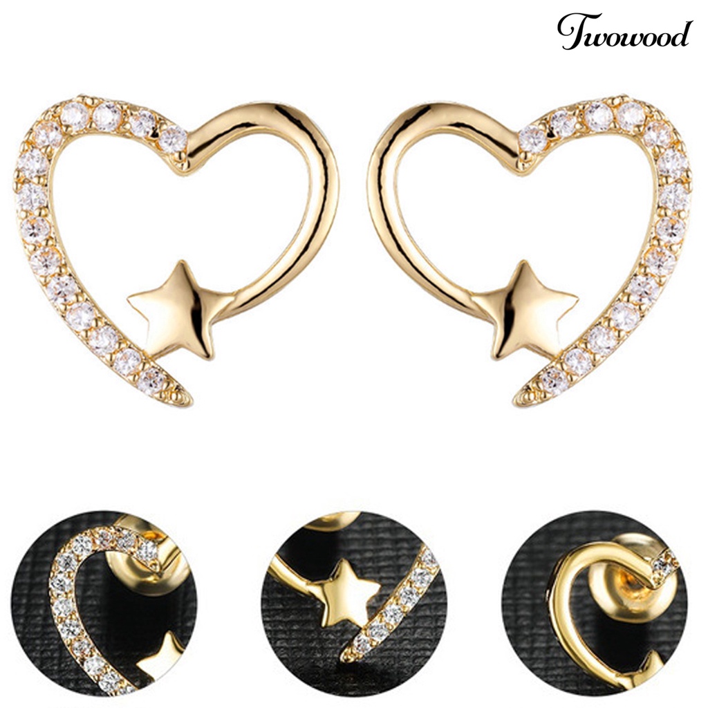 1 Pasang Anting Stud Bentuk Hati Bahan Alloy Anti Karat Untuk Wanita