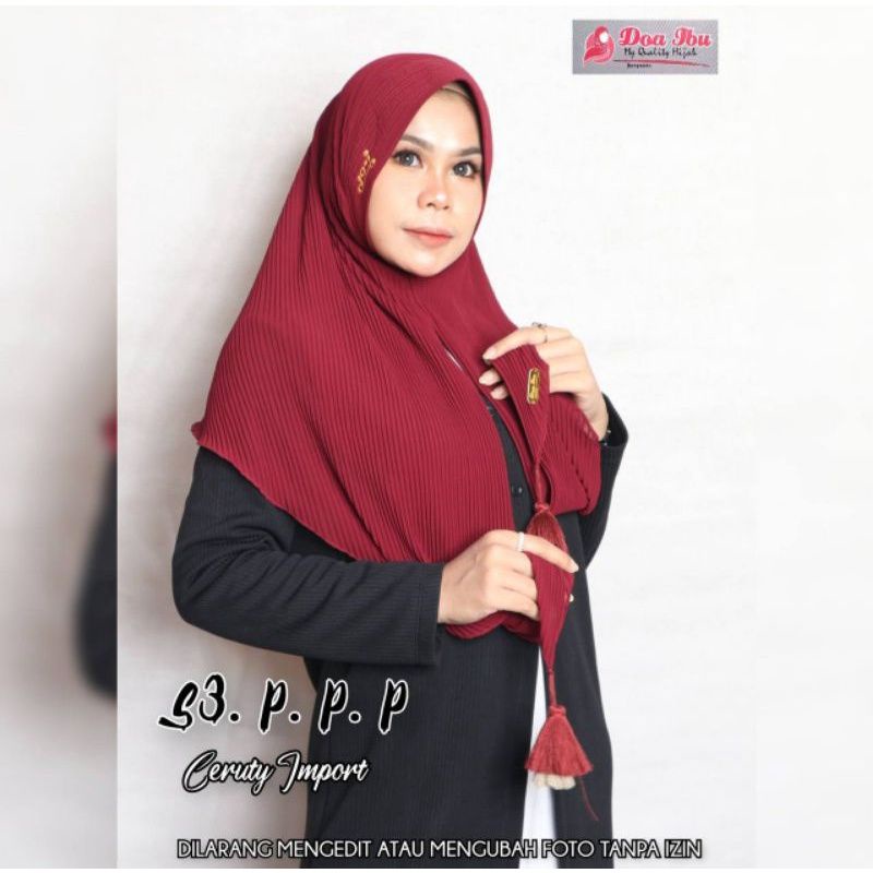 Jilbab segitiga Instan ori Doa Ibu pet plisket pompom #ptasel