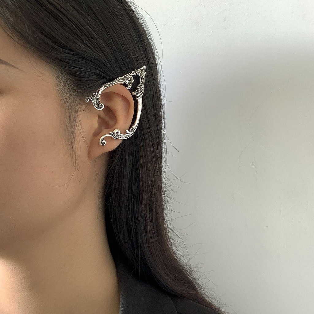 Suyo Punk Peri Pesta Wanita Warna Silver Goth Elf Ear Clip