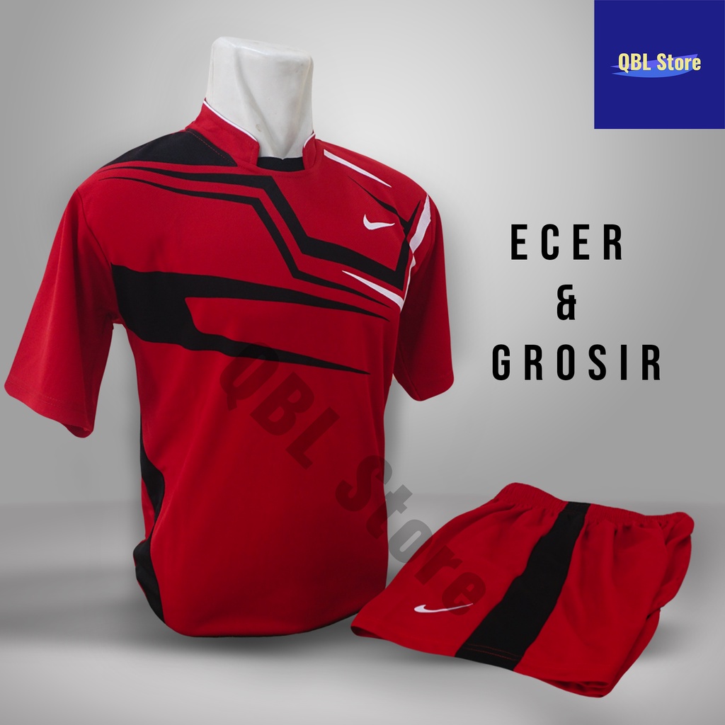 Baju Futsal Kaos Futsal Setelan Futsal jersey NKE Line Merah Hitam