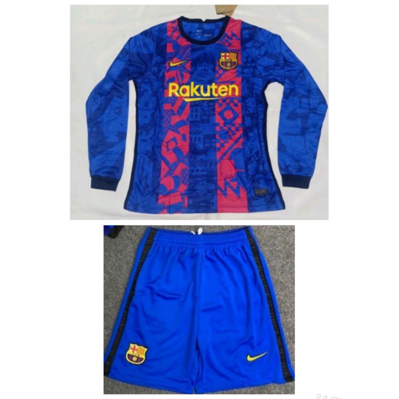 Stelan Setelan Jersey Kaos Baju Sepak Bola Barca Barcelona Home UCL Longsleeve Long Sleeve Lengan Ta