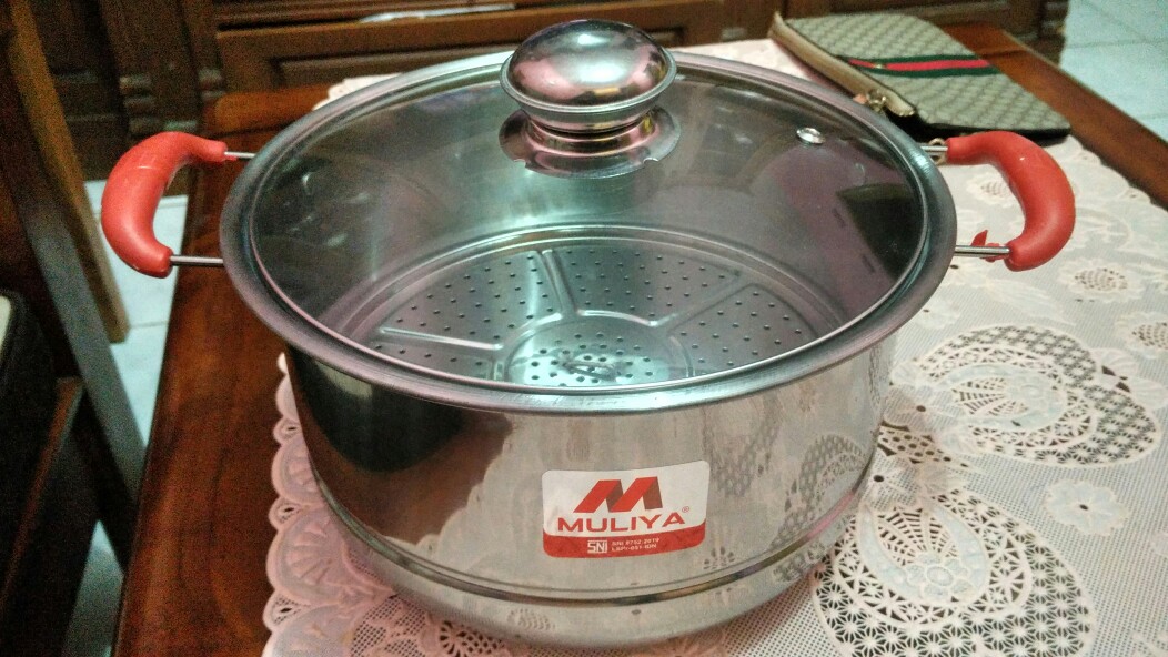 Panci Kukus Stainless Steel Tutup Kaca Dandang Steamer Langseng Mpasi Besar 24 Kukusan Dimsum