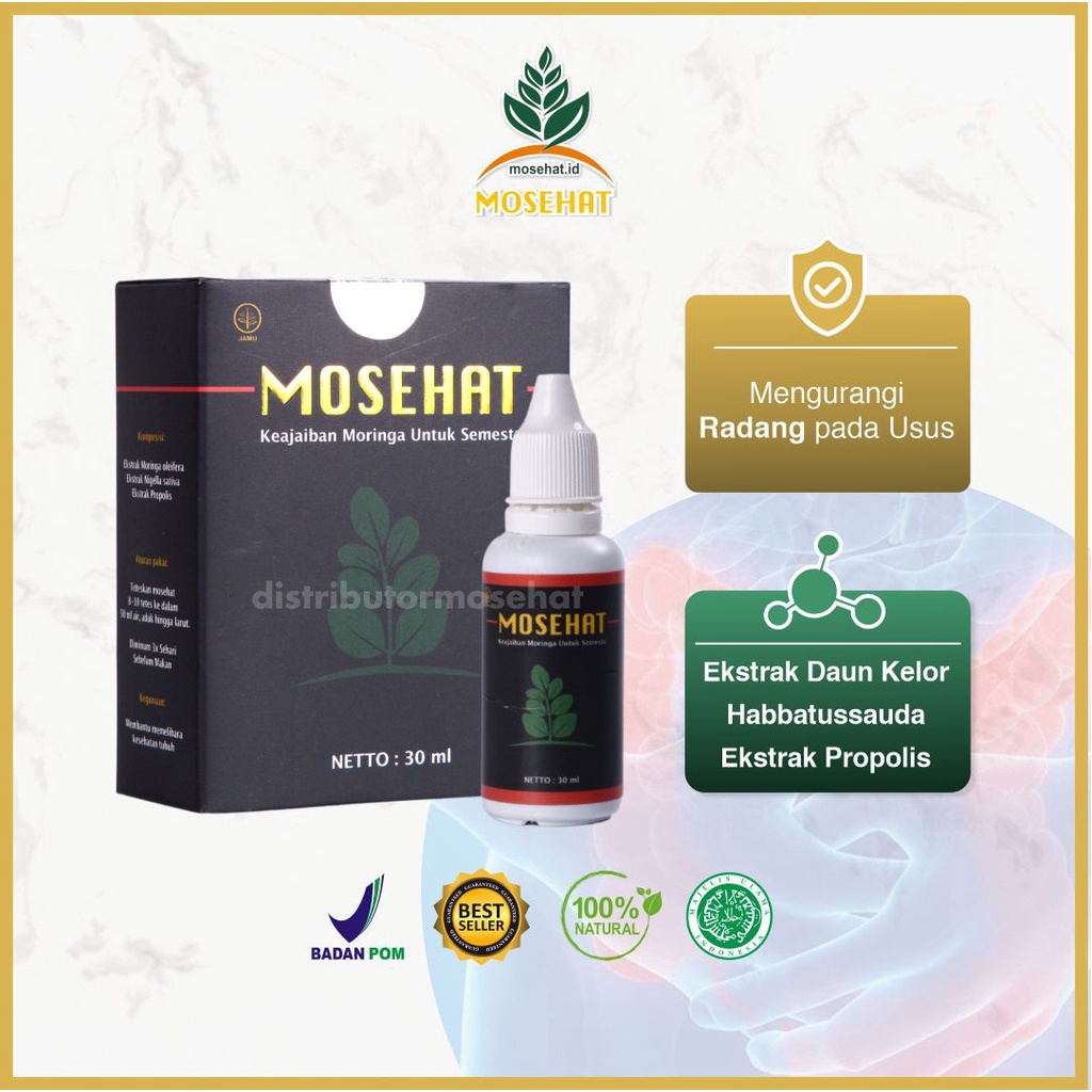 Mosehat Obat Herbal Radang Usus Habbatussauda Propolis Daun Kelor Jamu Tetes Cair Original 100% Asli