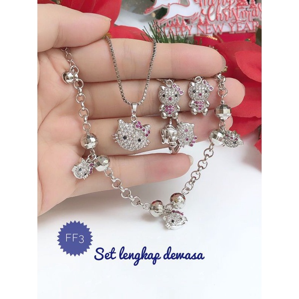 [Xuping] Set hello kitty perhiasan dewasa motif hello kitty gelang rantai bola kitty gold silver per