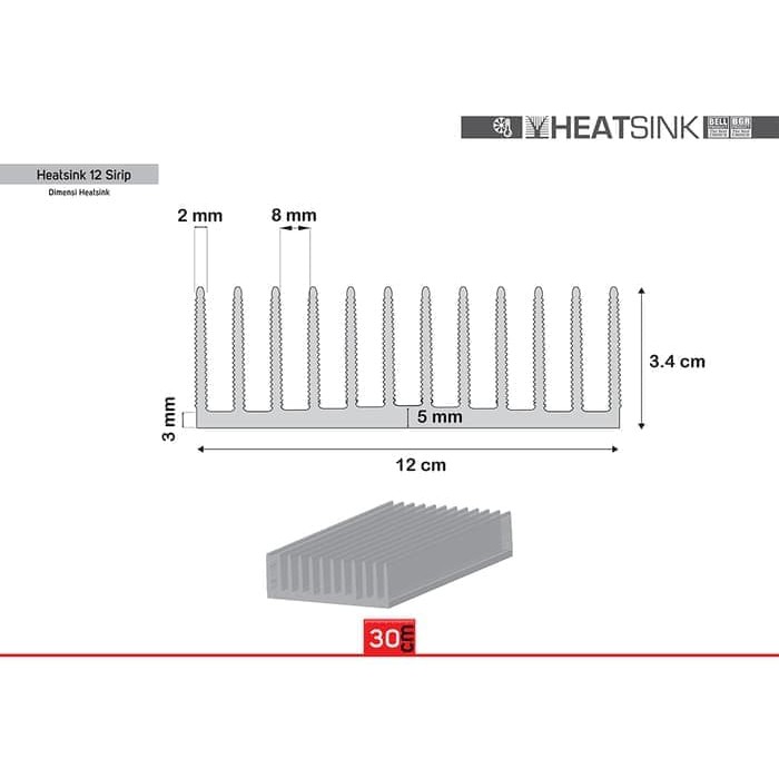 Heatsink 12 Sirip 30 CM Pendingin 30CM 12 Sirip Pendingin Elektronik Multi Heatsing Tebal