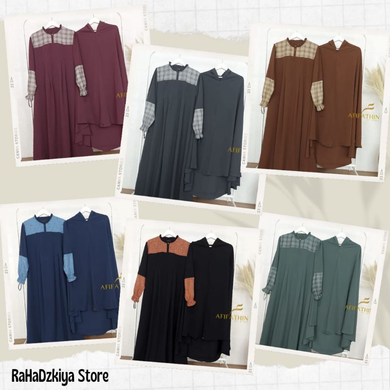 Gamis syar'i set khimar cadar ready stok size XL  Caladium by Afifathin bisa COD