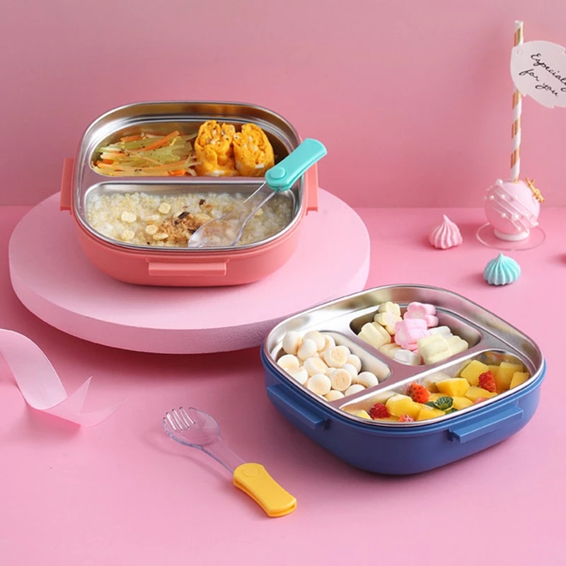 Kotak Makan Anak TEDEMEI Stainless 2 Sekat 3 Sekat / Kids Lunch Box Set Premium Rantang Makan 2sekat 3sekat