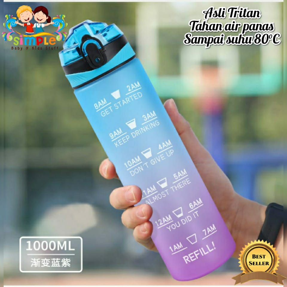 Botol Minum Motivasi 1 Liter Botol Penanda Waktu Botol Minum Tritan Import BPA Free Viral