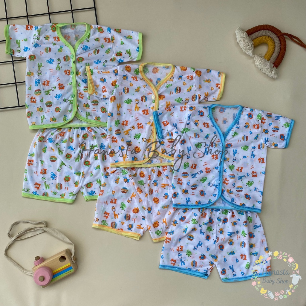 Setelan Baju Lengan Pendek Bayi Baru Lahir Murah Motif Animal Lokal