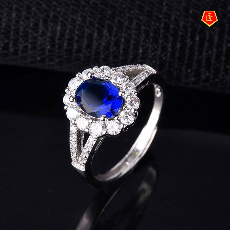 [Ready Stock]New Inlaid Sapphire Ring Luxury Temperament Emerald