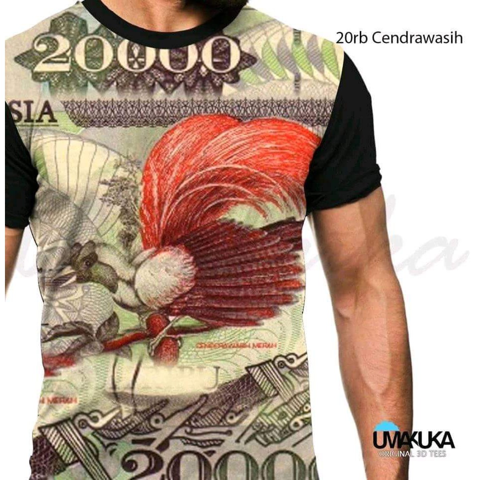 T-Shirt Uang 20Rb Cendrawasih Duit Full Print Baju Kaos 3D Umakuka Premium