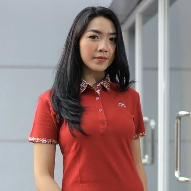 Loyal Kaos Polo Batik Maroon Modern Wanita M L XL XXL