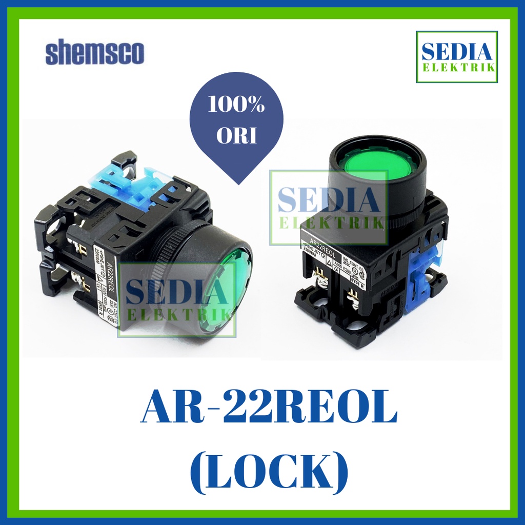 Shemsco Push Button LED Lock Kunci AR22-REOL AR22REOL AR22 REOL 22mm
