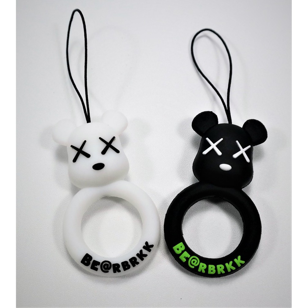 Soft Rubber Silicone Ring Lanyard Mobile Phone String Tali Gantungan HP HItam Putih