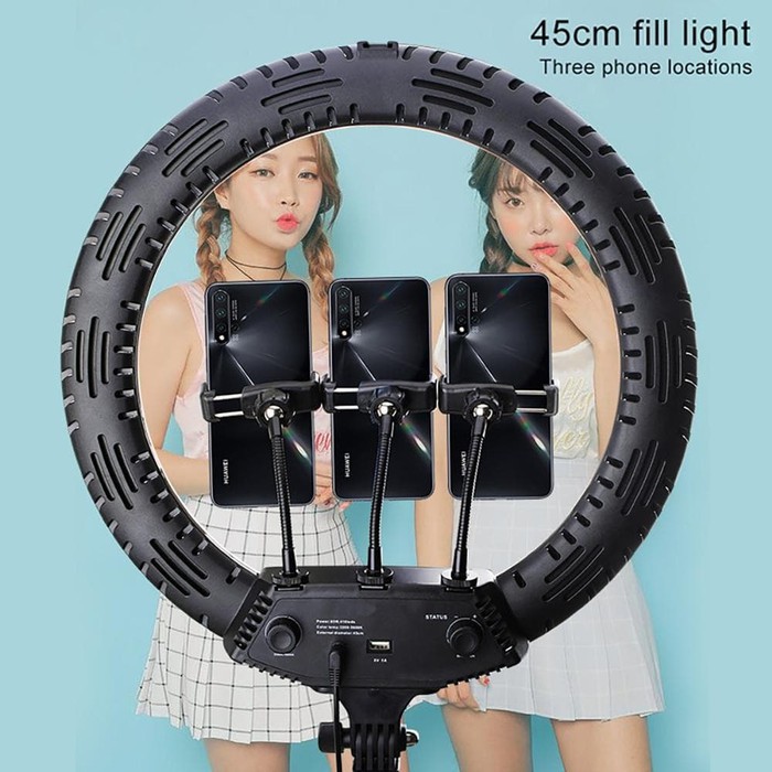 Ring Light 45cm + Light Stand Tripod 2M with 3 Holder HP &amp; Remot 18INC