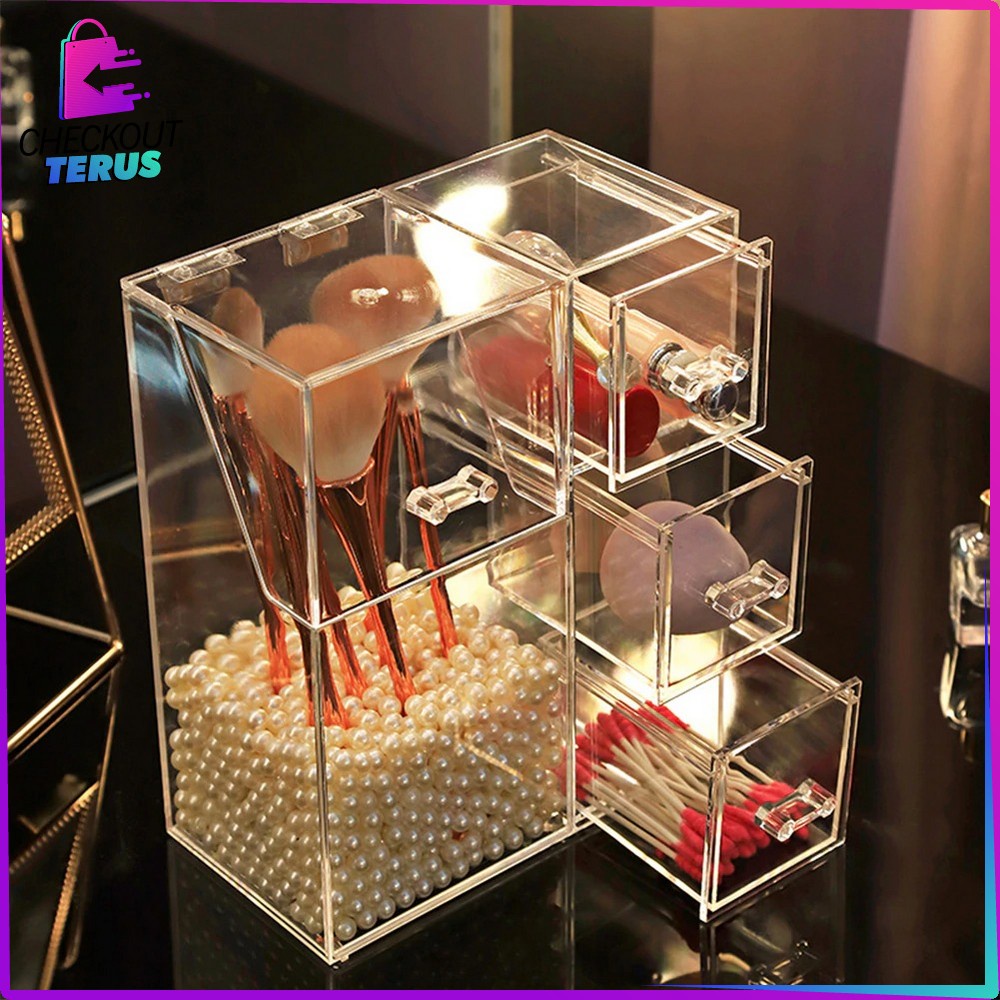 CT K18 Rak Organizer Multifungsi Kotak Penyimpanan Brush Make Up ada Mutiara Rak Anting Acrylic Storage Box Kuas Makeup