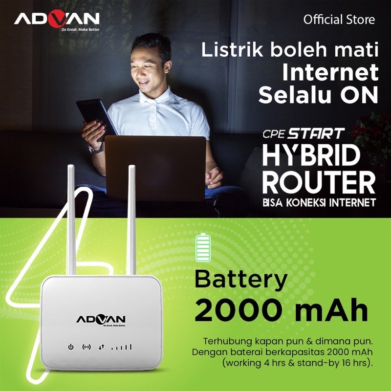 Modem Wifi Advan Router Hybrid CPE Start 4G LTE WLAN Baterai 2000mAh