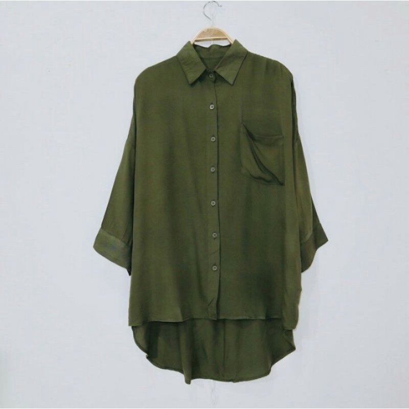 KEMEJA KATUN RAYON UNIQLO ARMY JUMBO SIZE XXL