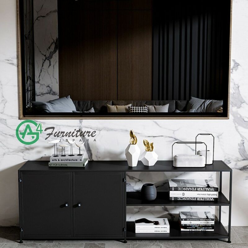 Meja Tv Minimalis Modern 2 Pintu - Kayu Mahoni