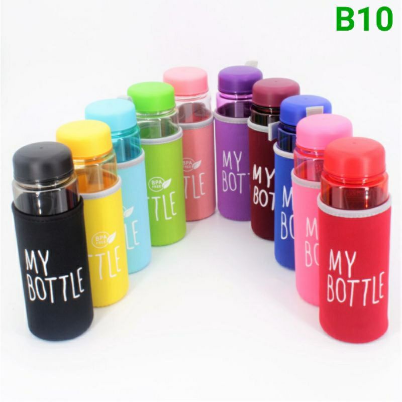B ( B10 ) MY BOTTLE TRANSPARAN WARNA / BOTOL MINUM / FREE SARUNG BOTOL / KUALITAS TERBAIK