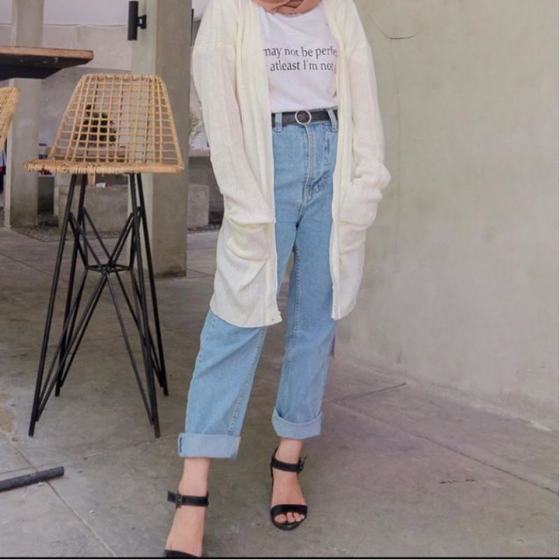 Celana Boyfriend High Waist Mom Jeans Wanita non strech