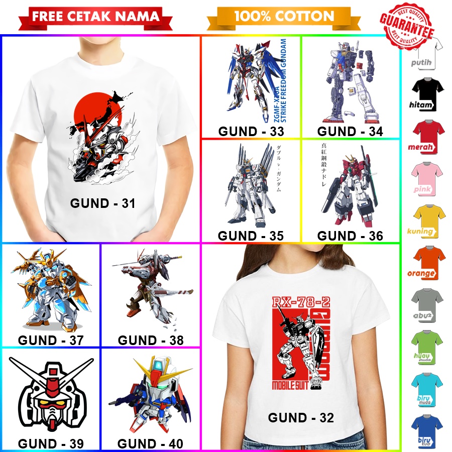 [FREE NAMA!!] Baju Kaos COUPLE  ANAK DAN DEWASA GUNDAM BANYAK MOTIF