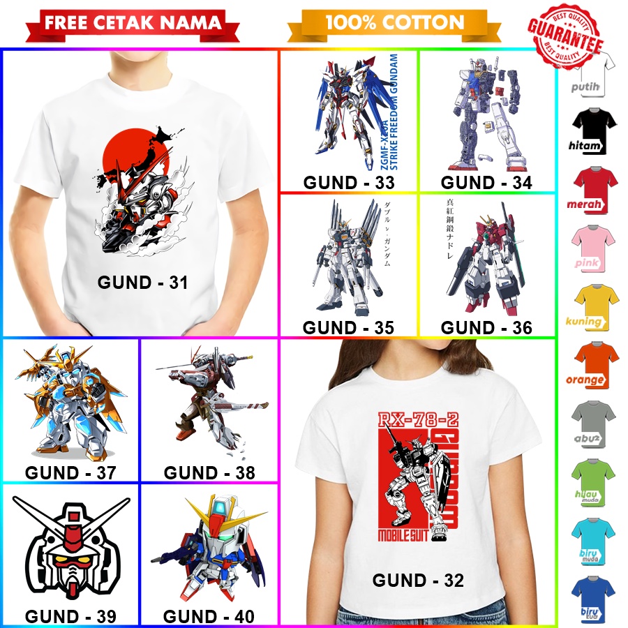 [FREE NAMA!!] Baju Kaos COUPLE  ANAK DAN DEWASA GUNDAM BANYAK MOTIF