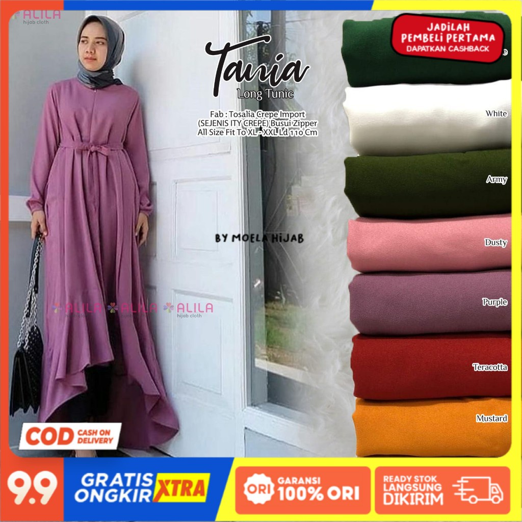 TANIA LONG TUNIK ORI by ALILA /READY RESTOK TERUS /Ziper Depan Ld 100 Pj 140/Belt bisa diLepas