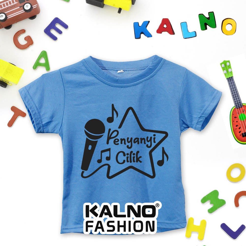 Baju anak print/sablon Penyanyi cilik 381 warna Biru - Baju anak cewe/cowo umur 1-7 tahun