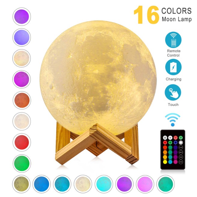 Moon Lamp Lampu Bulan 3D Lampu HIAS DEKORASI Lampu Tidur Bulan 16 Warna RGB LED Remote