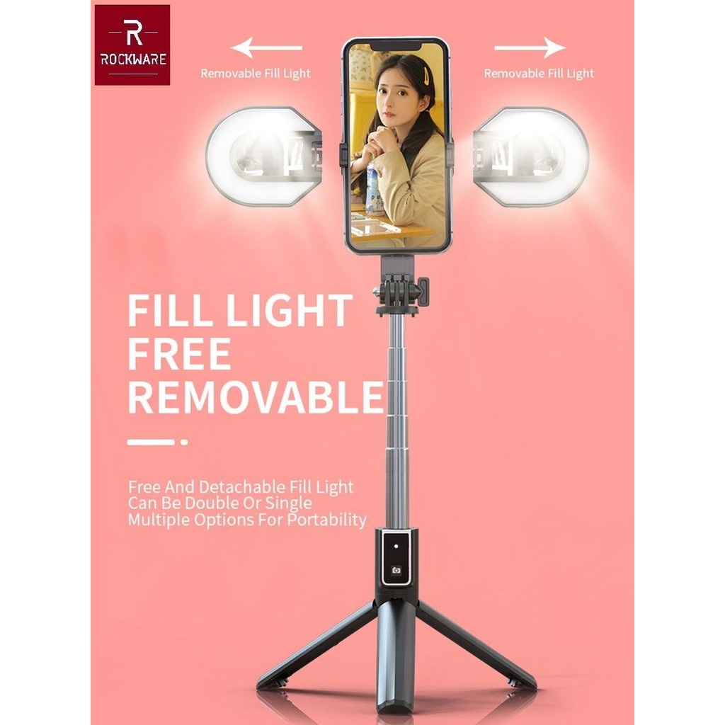 AKN88 - ROCKWARE RW-P40S-M Selfie Stick Dengan 2 Lampu LED