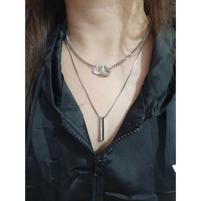 Kalung Titanium asli Silver 2layer Premium Quality Anti karat anti alergi Kalung Stainless steel 92