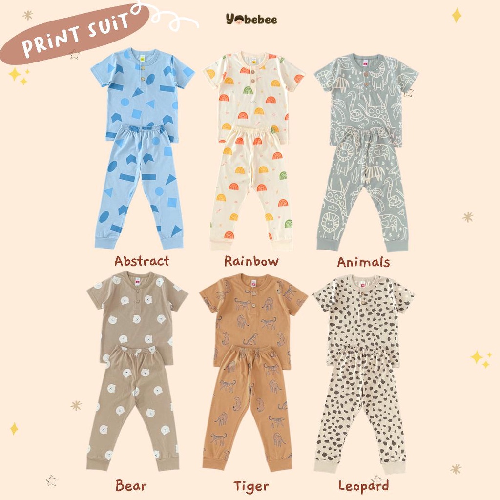 YOBEBEE PRINT SUIT SETELAN BAJU PENDEK CELANA PANJANG MOTIF BAJU ANAK BAJU BAYI 1-8 tahun