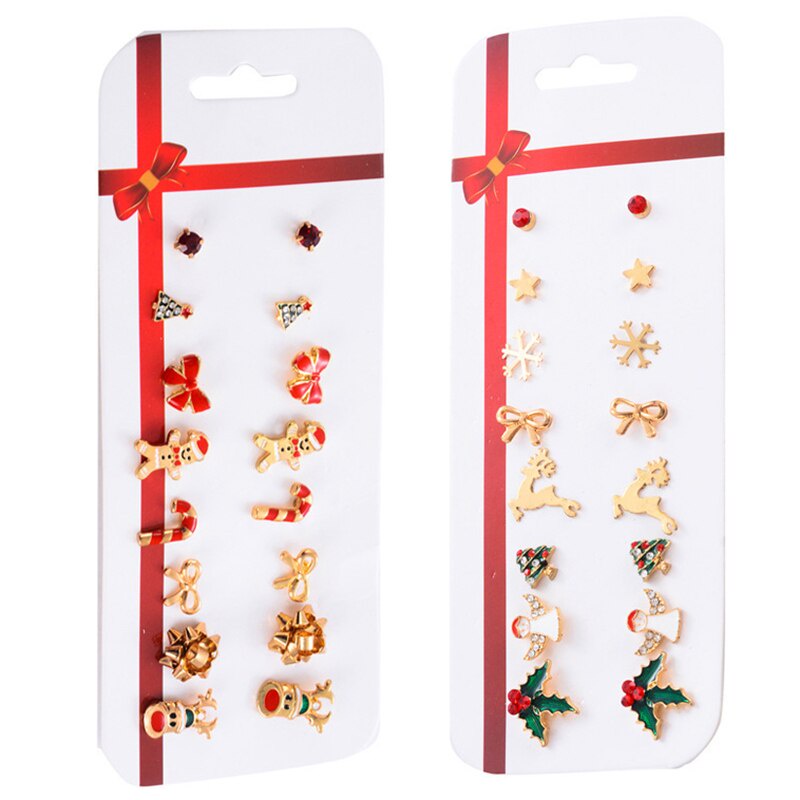 Christmas Products 8 Pcs/set Mini Christmas Stud Fashion Party Jewelry Cute Golden Santa Claus Christmas Tree Elk Earrings