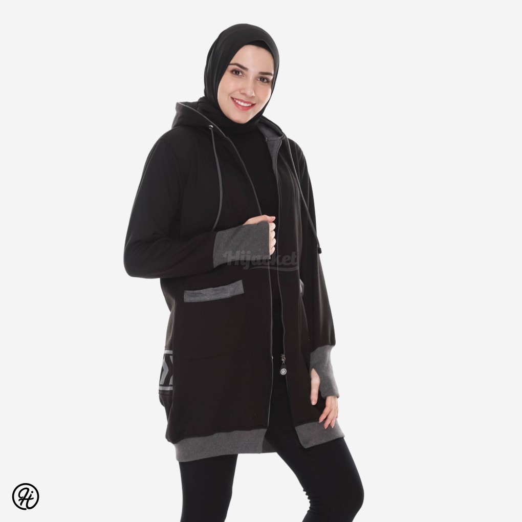 ⭐️BEST SELLER⭐️ Jaket Sweater Wanita Muslimah Hijaber - Hijacket Yukata Panjang Syari Hijab Hijaket-BLACK (Best Seller)