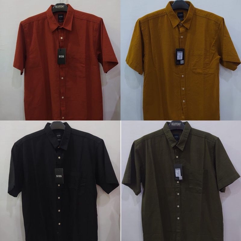 Kemeja Polos Pria Lengan pendek Brand Scotch (S-XXL)