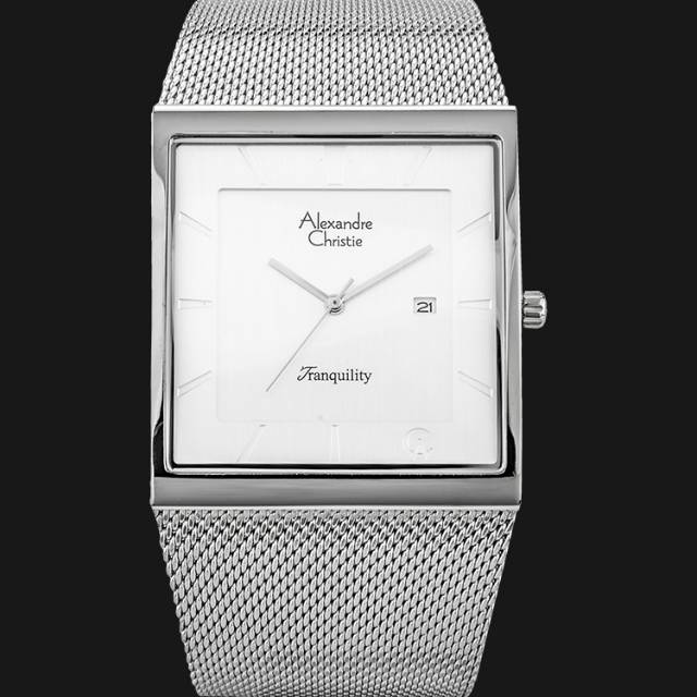 Jam Tangan Alexandre Christie AC 8333 MD Pasir Silver Plat Putih Pria/ Cowok Original