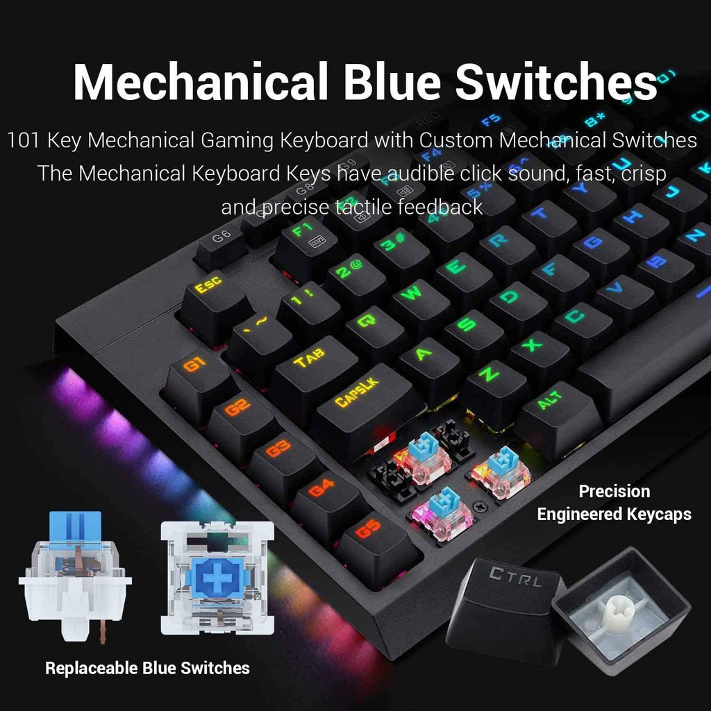 Keyboard Gaming Mechanical Redragon TKL RGB with palm rest &amp; macro program BROADSWORD K588RGB