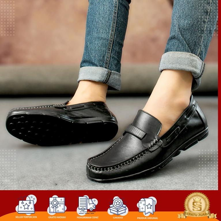 [VoY ㊍] SPJ x JASQUER - Sepatu Pantofel Pria Slip On Bahan Kulit Sapi Premium Warna Cokelat Hitam - 