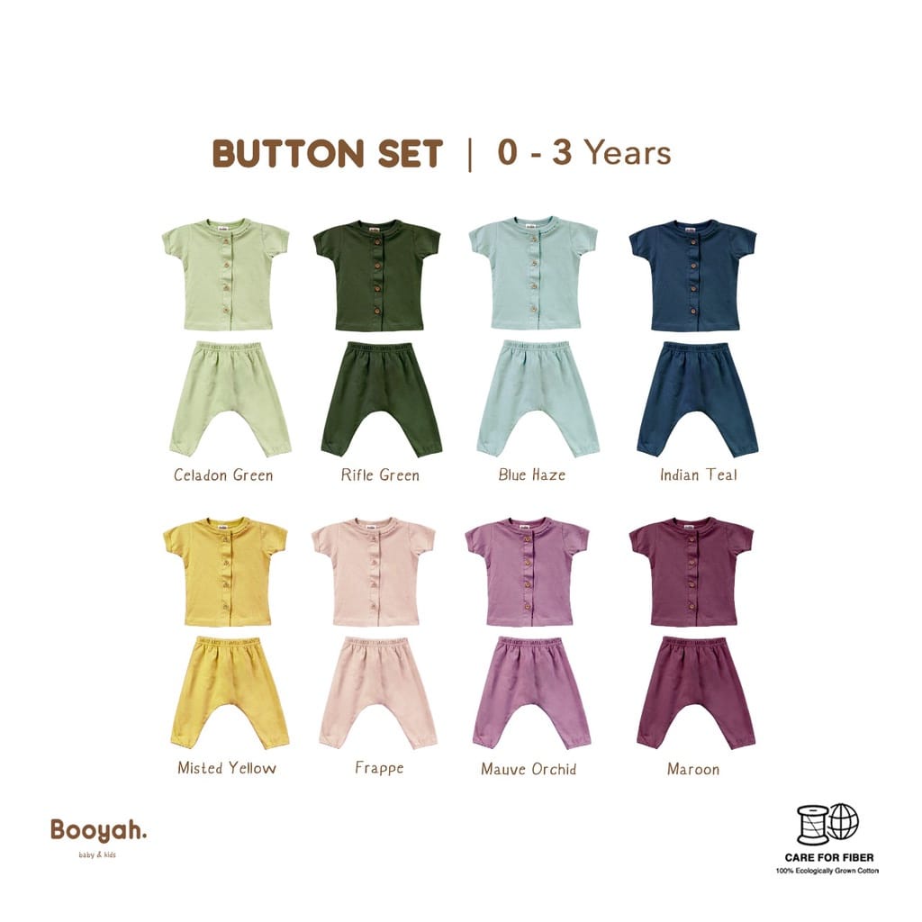 Booyah Baby &amp; Kids Piyama Anak - Button Set (0-3 Tahun) Newborn Baju Pendek Celana Panjang Anak Rocco Set Earth Tone Series