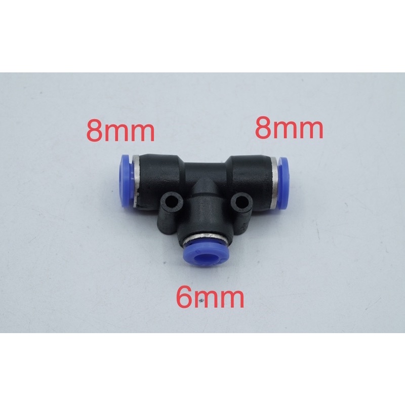 Konektor Selang PU 8mm Ke 6mm Tee Reducer 8 x 6 x 8mm T Slip Lock Pneumatic Fitting 3 Way Reducer Co