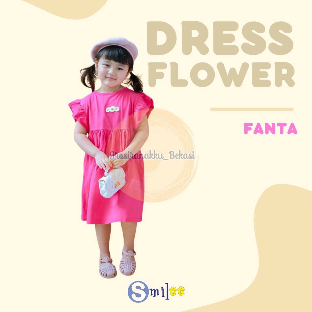 Dress Anak Smilee Flower  Warna Fanta Size 1-5Thn