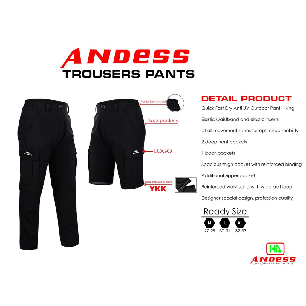 Andess Celana  Panjang  Cargo  Outdoor Sambung Bisa  pendek  