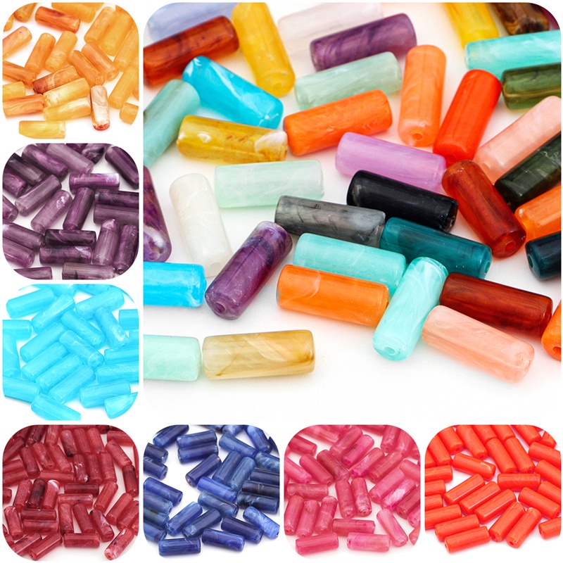 20pcs / Lot Manik-Manik Batu Akrilik Bentuk Silinder Ukuran 20x8mm Untuk Membuat Perhiasan Charms