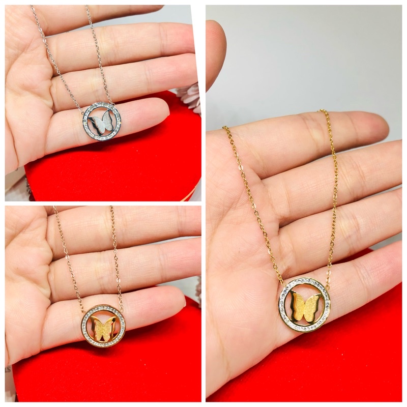 Kalung liontin titanium kupu bulat anti karat