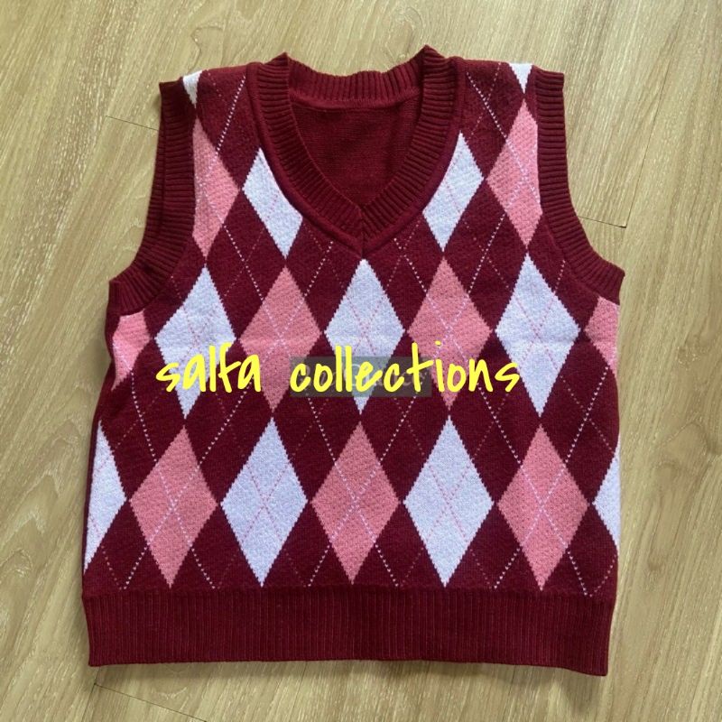 Diamond Knitted Vest rompi crop,megah dan elegant salfa collections